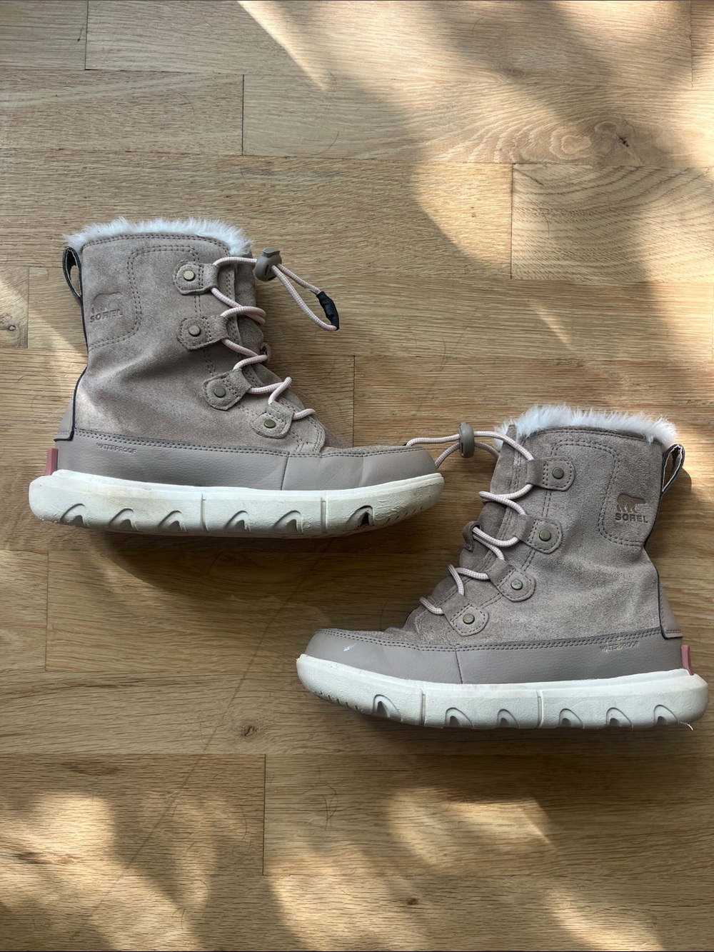 Sorel Kids Light Taupe Faux-Fur Lace-Up Winter Boots